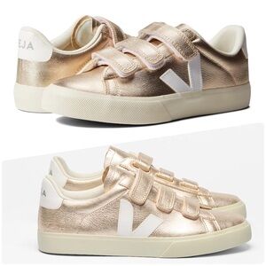 NWB VEJA Recife Logo Leather Platine White Metallic Sneakers - Size: 6 | 37